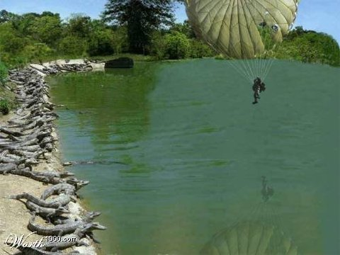 Paragliding into a crocodile lake